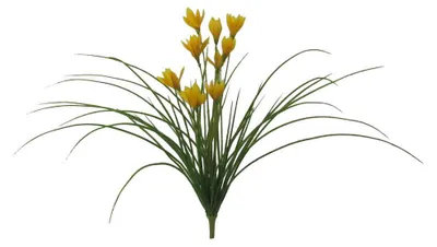 Produktbild von Kunstpflanze GRAS-WILDKROKUSBUSCH mit 9 Krokus-Blüten. Ca 43cm. GELB