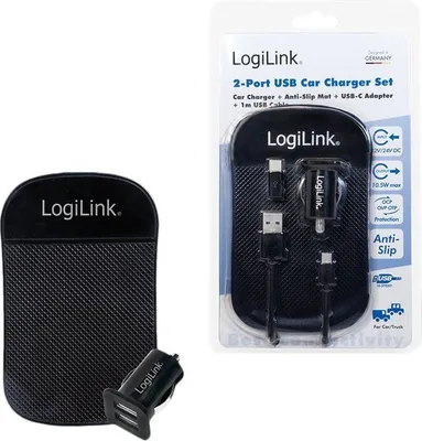 Immagine prodotto di Logilink USB Kfz Netzteil, 2x USB-Port, 10.5W + Antirutschm.