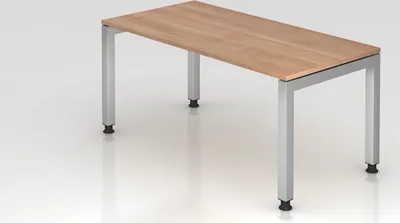 Produktbild von Schreibtisch Pejo | Nussbaum | Silber Gestell | BxT 160x80cm | Arbeitshöhe 68-76cm | stufenlos höheneinstellbar | 4-Fuß-Gestell eckig | Rechteckform mit schwebender Tischplatte