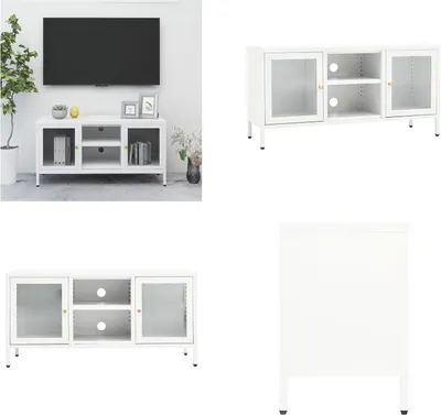 Productafbeelding van vidaXL TV-kast wit, 105x35x52 cm, staal en glas - TV-kast - TV-kasten - TV-standaard - TV-meubel
