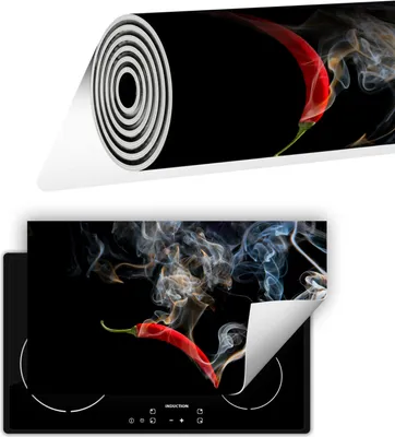 Produktbild von Herdabdeckplatte abdeckung Glaskeramikkochfeld abdeckplatte 90x52 cm Anti Rutsch Matte Aufrollbar, Schwarz Chilli