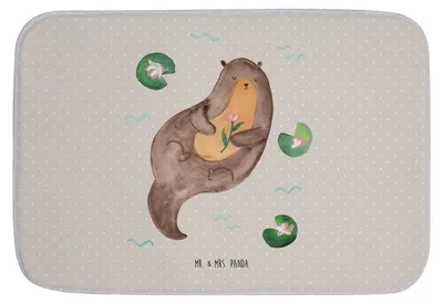 Produktbild von Mr. & Mrs. Panda Badezimmerteppich Otter Seerose - Grau Pastell - Geschenk, Badvorleger, Badematte, Badezimmer Matte, Badläufer, Fluss, Wasser, glücklich, Badteppich