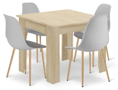 Image de Ensemble Repas - Leobert - Wat - Chêne/Chêne Sonoma/Gris/Pieds Naturels - 80 X 80 Cm - 5 Pièces