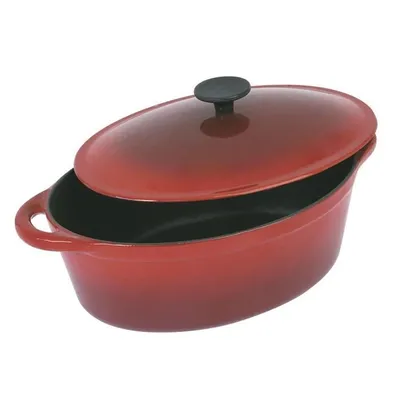 Image de CREALYS GRAND CHEF Ramequin moulé ovale émaillé - L 28 cm - 4 L - Rouge - Toutes sources de chaleur y compris induction