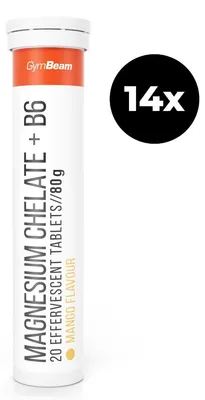 Produktbild von GymBeam - Magnesiumchelat + B6 Brausetabletten, 14 x 20 Tabletten, Mango