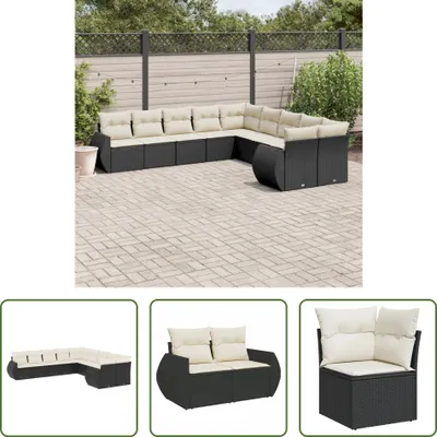 Produktbild von The Living Store 10-tlg. Garten-Sofagarnitur mit Kissen Schwarz Poly Rattan