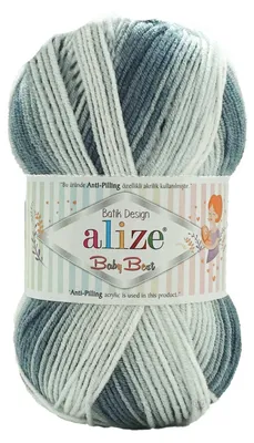 100g Baby-Wolle Strickgarn ALIZE Baby Best Batik grau blau weiß 7542
