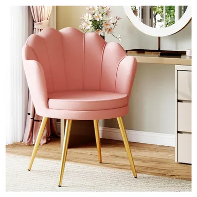 Produktbild von Esszimmerstühle aus Samt, Schminktischstuhl, Muschelsessel mit blütenblattförmiger Rückenlehne, Polstersessel für Schlafzimmer, Esszimmer und Wohnzimmer, Rosa