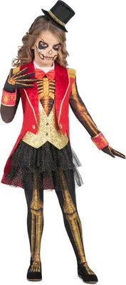 Immagine prodotto di Costume da scheletro da direttore di circo per bambina per Halloween - 122/134 (7-9 anni)
