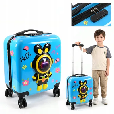 Produktbild von Blauer Kinderkoffer Handgepäck Trolley mit Rollen - Robuster ABS Reisekoffer für Kinder