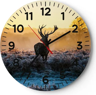 Produktbild von Wanduhr - Rund - Glasuhr - Feld Nebel Natur Baum - 40x40cm - Schleichendes Uhrwerk - Lautlos - zum Aufhängen bereit - Dekoration Modern - Wanddekoration aus Glas - C4AR40x40-2428