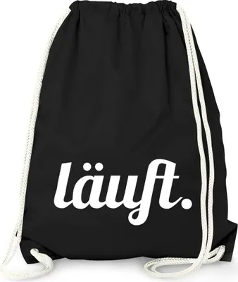 Produktbild von Turnbeutel mit Spruch, läuft, Beutel Tasche Sportbeutel Jutebeutel Gymbag Moonworks® schwarz unisize