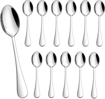 Obrázek produktu pro Sada malých ocelových lžiček s kulatými rukojeťmi a lesklým povrchem, 12 kusů, 13,5 cm
