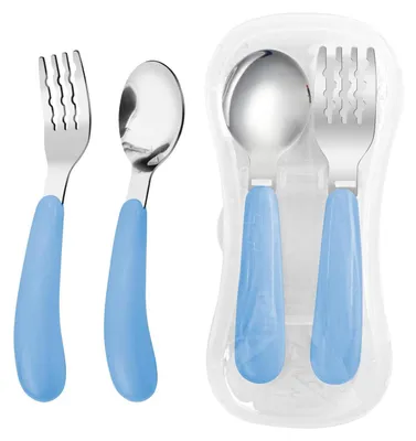 Produktbild von Kinderbesteck Set 2-teilig mit Reiseetui, Blau, 18/8 Edelstahl