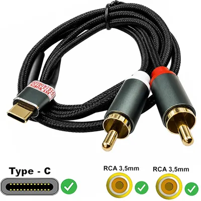 Produktbild von 1m USB Typ C auf Dual RCA Cinch Stecker Audio Stereo Splitter Adapter Nylonkabel