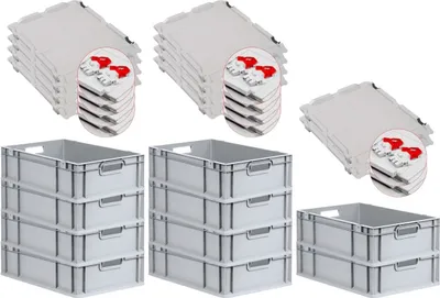 Produktbild von SuperSparSet 10x Eurobox NextGen Economy mit Scharnierdeckel und roten Schiebeschnappverschlüssen | Griffe offen | HxBxT 17x40x60cm | 34 Liter | Eurobehälter, Transportbox, Transportbehälter, Stapelbehälter