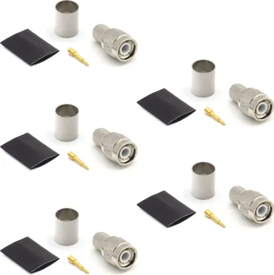 Obrázek produktu pro TNC Stecker Crimpverbinder für LMR400 Belden 9913 RG8, vernickelt, mit vergoldetem Stift (5er-Pack)