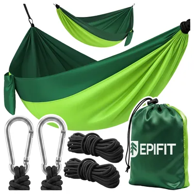 Immagine prodotto di Amaca Epifit da esterno, fino a 150 kg, 275x150 cm; amaca da viaggio ultraleggera in nylon per il campeggio, leggera e compatta una volta ripiegata, con corde e moschettoni, verde