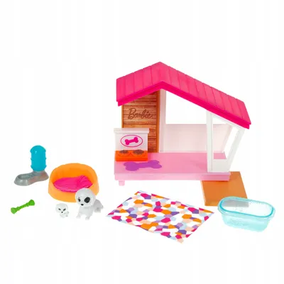 Produktbild von Barbie GRG78 - Mini-Spielset mit 2 Hündchen, Hundehaus und Zubehörteilen, Geschenk für Kinder von 3 bis 7 Jahren