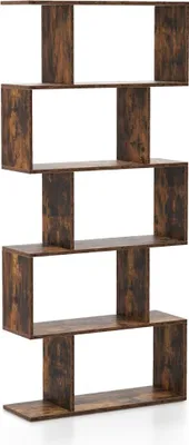 Immagine prodotto di Libreria in legno con 5 ripiani e antiribaltamento, design a forma di S