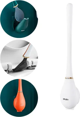Produktbild von Toilettenbürste und Halter Silikon Wandmontage Automatisches Öffnen und Schließen WC-Bürsten Klobürst,  Weiß, 42.5cm