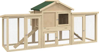 Zdjęcie produktu dla PawHut kurnik 204 x 85 x 93 cm zagroda dla kurczaków z budką lęgową zagroda zewnętrzna drewniany kurnik z grzędami wodoodporna farba, dla 2-4 kurczaków naturalne drewno