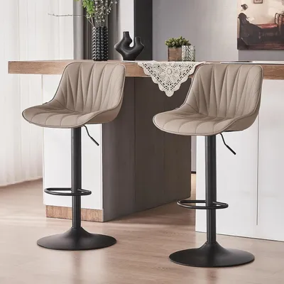 Obrázek produktu pro Sada dvou barových židlí s opěradlem a nastavitelnou výškou, barva khaki