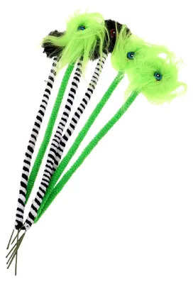 Produktbild von 6 Stück Halloween Plüsch-Augäpfel-Stecker mit gestreiften Stielen für Tischdekoration, Kränze und Bastelbedarf in Grün, Schwarz und Weiß