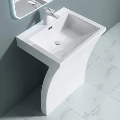 Image de doporro Lavabo sur Pied Blanc Vasque Colonne en Fonte Minérale Lave Mains Rectangulaire pour Salle de Bain 60x48x83cm Colossum07