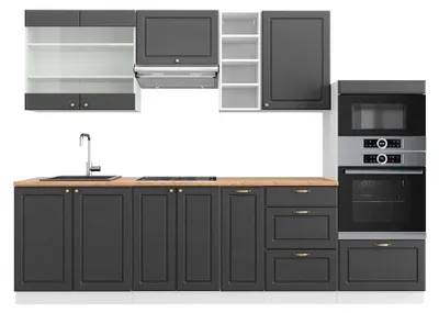 Image de Cuisine Vicco Fame-Line Anthracite-or/blanc 280cm , PT Chêne, Model 42451