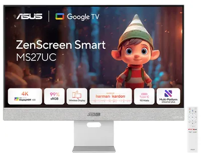 Produktbild von ASUS ZenScreen Smart Monitor MS27UC, 68,6 cm (27"), 3840 x 2160 Pixel, 4K Ultra HD, LCD, 5 ms, Grau