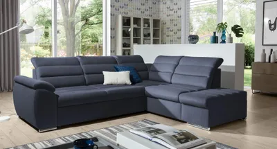 Produktbild von Ecksofa Schlafsofa Sofa PASCARA in Stoff Esito Dunkelblau Ottomane Rechts