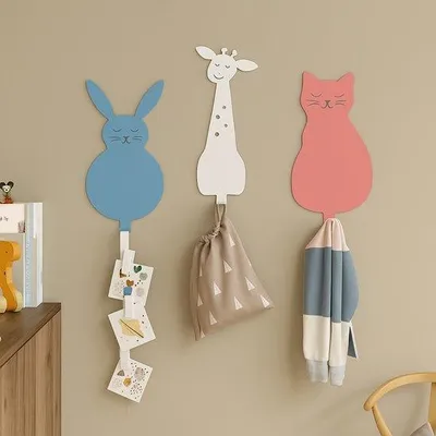 Productafbeelding van Set van 3 dierenhaken, metaal, blauw, wit, roze