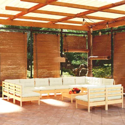 Produktbild von Möbel 13-tlg. Garten-Lounge-Set mit Creme Kissen Massivholz Kiefer - Terrassenmöbel 3097229