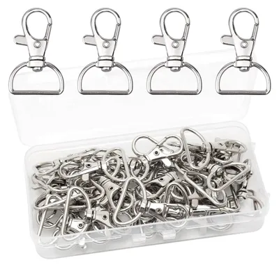 40 drehbare Karabinerhaken, D-Ring 25 mm, Silber, für DIY