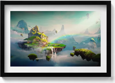Produktbild von Chinesische Fantasieszenen– Wandbild mit Rahmen – Gerahmtes Bild  – Wanddekoration – 60x40 cm –  Schwarz Rahmen