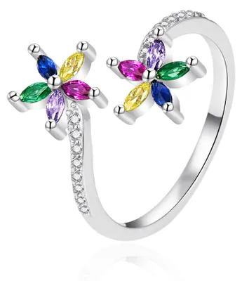 Image de Bague ouverte en argent Fleurs AGT-R28C - Circonférence : 62 mm.