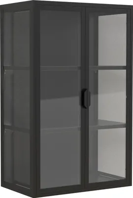 Image de FlokasVL Armoire vitrine murale 2 portes noir.