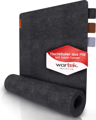 Produktbild von wortek Tischläufer Filz I 150x40 cm Tischband Filzläufer Dunkelgrau I Filzunterlage Tischdecke abwaschbar I skandinavischer Tischläufer anthrazit für drinnen und draußen