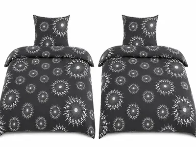 Produktbild von 4-tlg. Bettwäsche 2x (135 x 200 + 80x80cm), schwarz weiß, Kreise, Reißverschluss