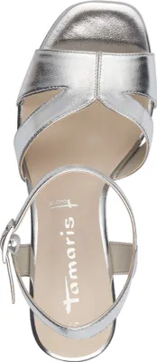 Produktbild von Tamaris Damen Sandalette Gold Silber Metallic Optik Karree 1-28349-42, Größe:40 EU, Farbe:Silber