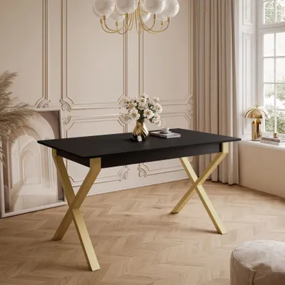 Produktbild von ARTON GOLD II 140 cm ausklappbarer Tisch Schwarz- Metallbeine X