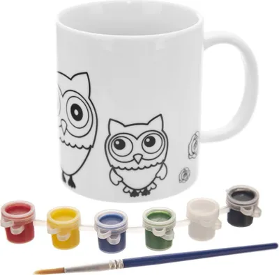 Produktbild von Becher zum Bemalen von Heiß- und Kaltgetränken + Pinsel Eule