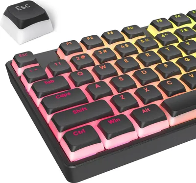 Produktbild von Double Shot PBT-Tastenkappen mit durchscheinender Schicht,117 Tasten XDA Profile Keycaps ISO&ANSI 61/68/84/87/104 Tasten mechanische Tastatur(Black)