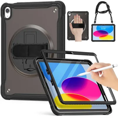 Image de Coque pour iPad A16 (11") / iPad 10 2022 (10,9" 10e Génération) Protection Intégrale avec Bandoulière - Noir