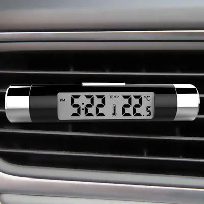 Obrázek produktu pro Autohodinky 2 v 1, teploměr, výdechy vzduchu, nasazovací digitální teploměr s LED displejem a modrým podsvícením, 12hodinový/24hodinový formát