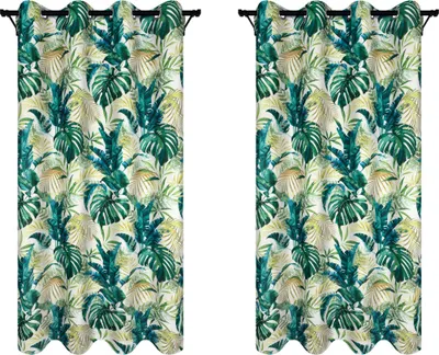 Zdjęcie produktu dla Voppi Półzaciemniające zasłony dekoracyjne w egzotyczne liście 140x280 cm przelotki kółka