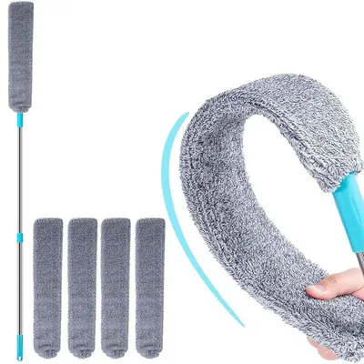 Produktbild von Fugenduster 150 cm Teleskop Stiel Mikrofaser Staubwischer flexibel flach waschbar für schwer erreichbare Stellen Möbel Reinigung Haushalt