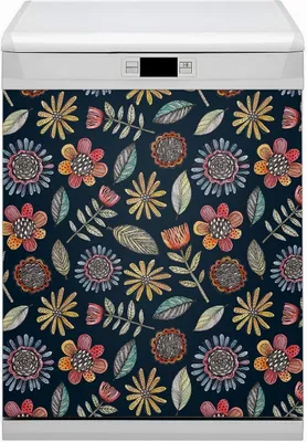 Produktbild von Magnet Folie für Geschirrspüler Küche Magnetmatte 60x80 cm  Nachbildung Geschirrspüle  - Farbenfrohe Blumen