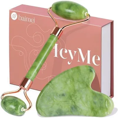 Produktbild von Jade-Roller- und Gua-Sha-Stein-Set für Gesicht und Körper, Gesichtsmassage, natürliche Hautpflege, straffere Haut und Gesichtsbetonung, Hautpflegegeschenk für Frauen